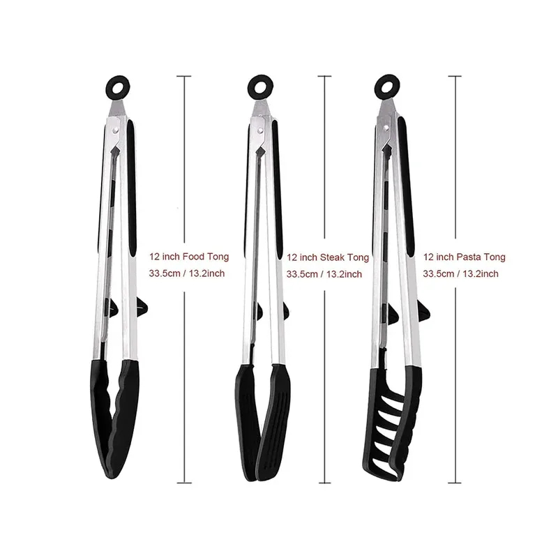 3pcs 실리콘 주방 요리 집게 세트 스테인레스 스틸  - Home Cooking Utensil Set 리뷰 및 가격