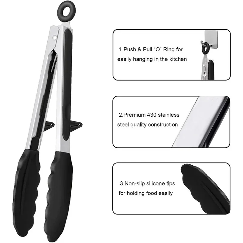 3pcs 실리콘 주방 요리 집게 세트 스테인레스 스틸  - Home Cooking Utensil Set 리뷰 및 가격