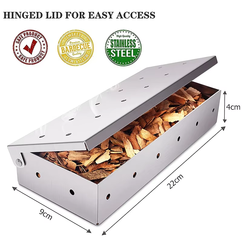 스테인리스 스틸 나무칩 스모커 박스, 경첩 뚜껑이 있는 - Smoker Box Wood Chip 리뷰 및 가격