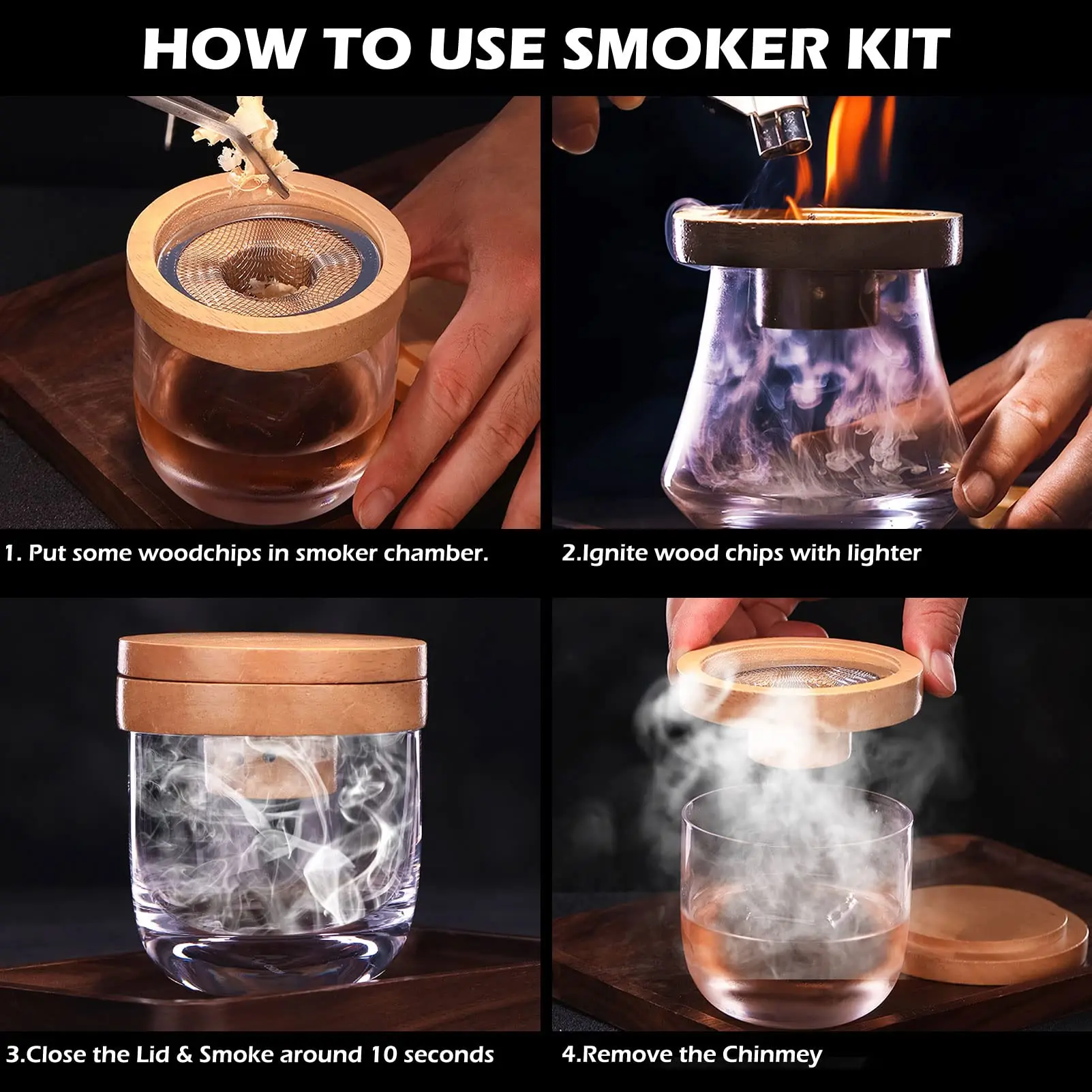 칵테일 흡연자 세트 바 나무 훈제 나무 후드 위스키 흡 - Smoker Box Wood Chip 리뷰 및 가격